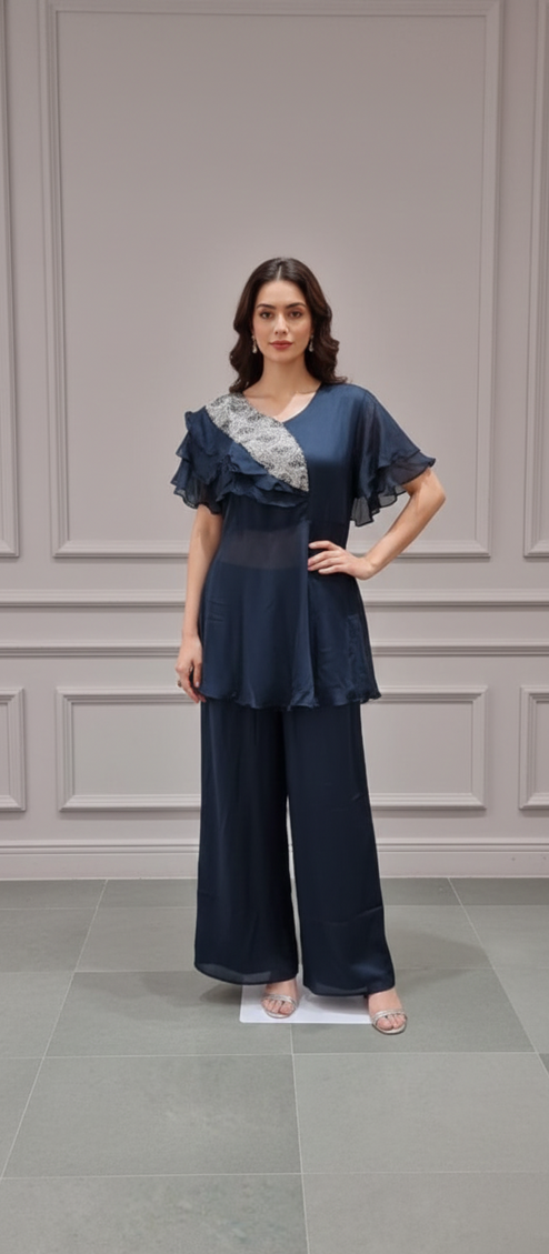 RuffleGlam Crepe Coord Set