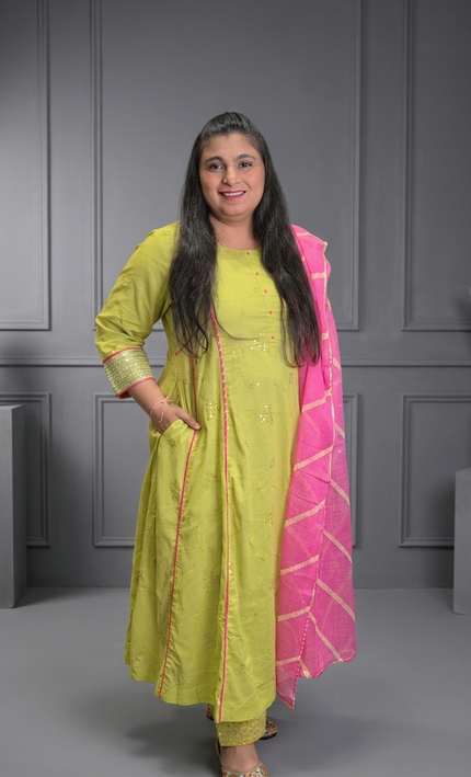 The Zesty Neon Eembroidered and Sequence Work 3 Piece Punjabi Suit with Pocket For Women