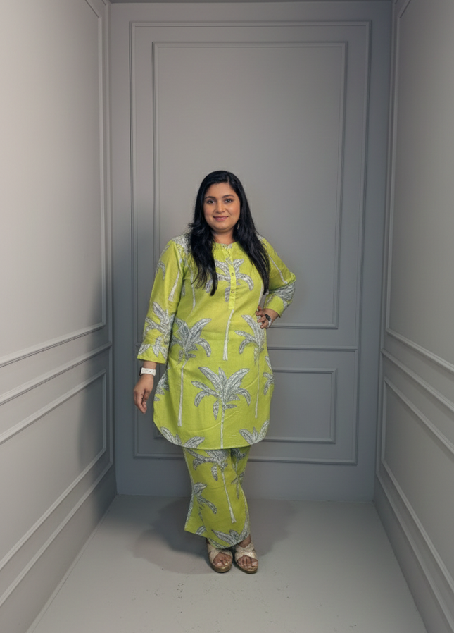 Lime Green Tropical Palm Print Co-ord Set