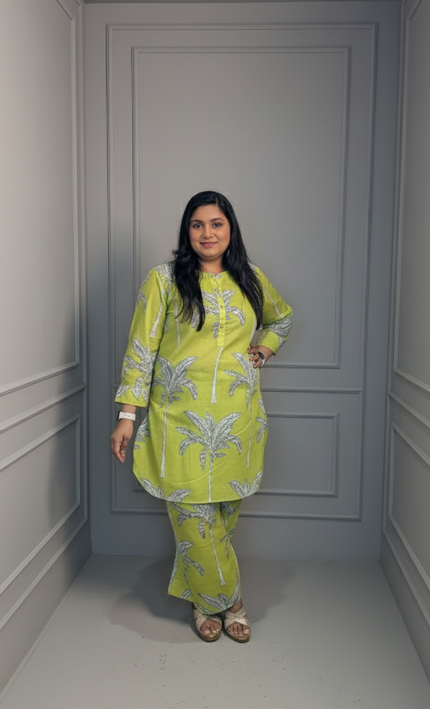 Lime Green Tropical Palm Print Co-ord Set