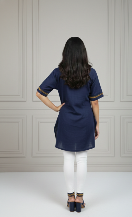 Navy Blue Warli Print Kurta Set for Women