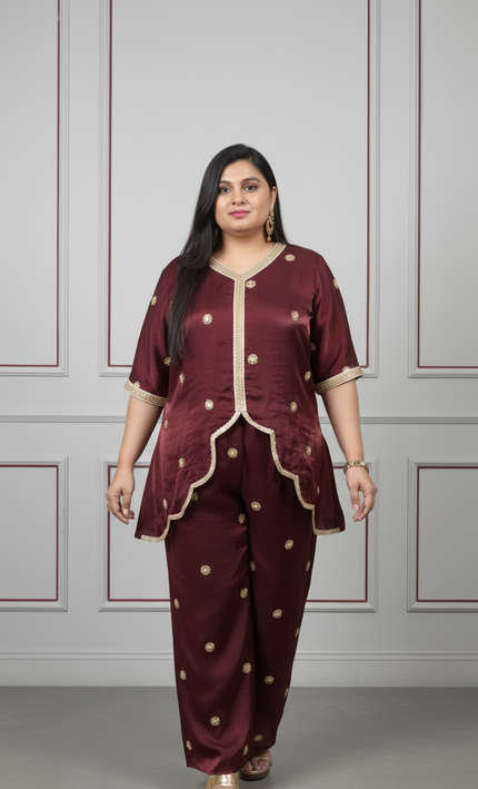 Maroon Butti Embroidered Kurta Set | Festive Ethnic Wear for Women
