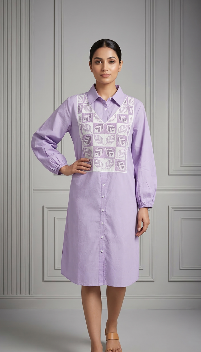 Lavender Charm Embroidered Dress