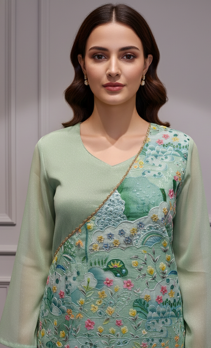 Pastel Green Draped Floral Co-ord Set