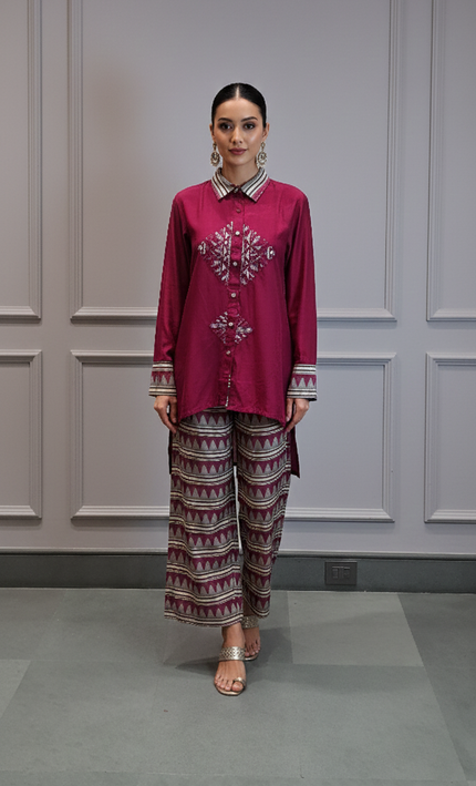 Magenta Tribal-Inspired Embroidered Co-ord Set