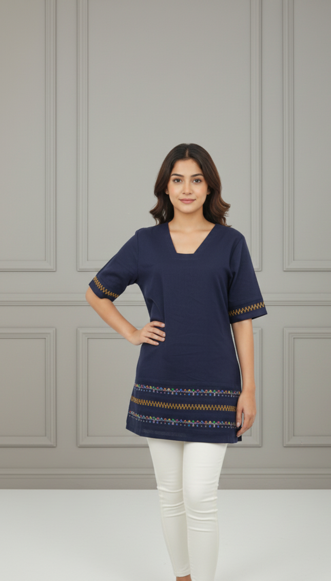 Navy Blue Warli Print Kurta Set for Women