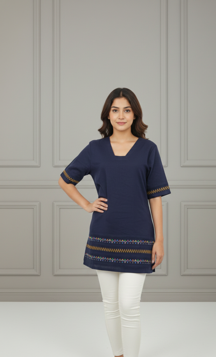 Navy Blue Warli Print Kurta Set for Women
