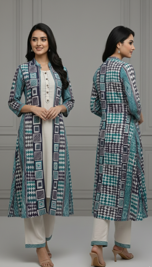 Blue & Cream Co-Ord Set for Women