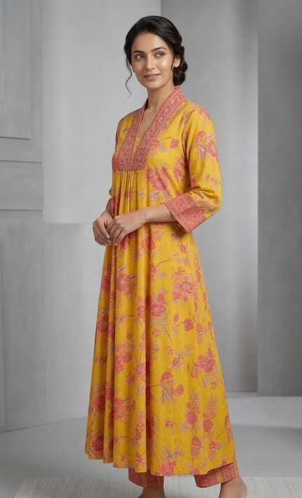 Fabniq Sunshine Floral Anarkali Kurti Set