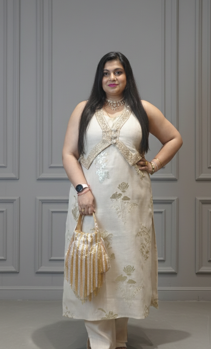 Cream Pearl Co-ord Set Elegant Festive Wear for Women