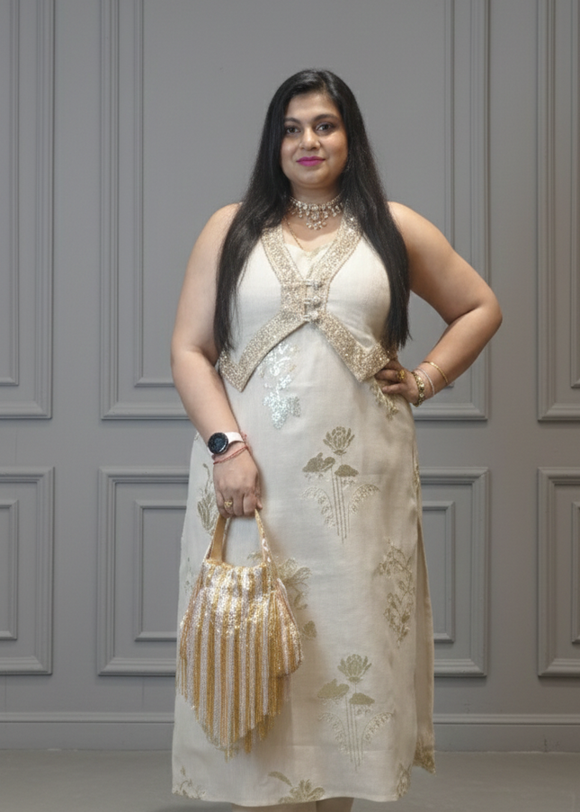 Cream Pearl Co-ord Set Elegant Festive Wear for Women