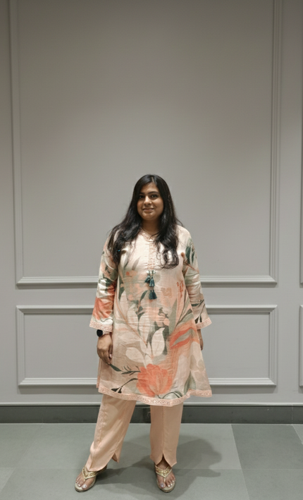Blush Bloom Peach Silk Kurta Set