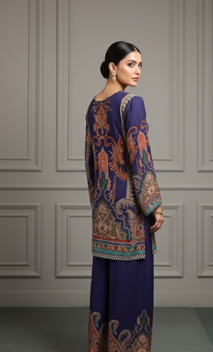 Navy Blue Digital Print Co-Ord Set for Women