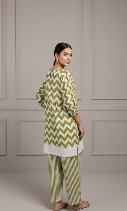 Green & Cream Co-Ord Set for Women