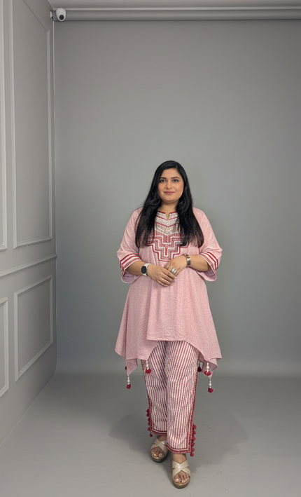 Peach & Maroon Tassel Detail Co-ord Set for Women