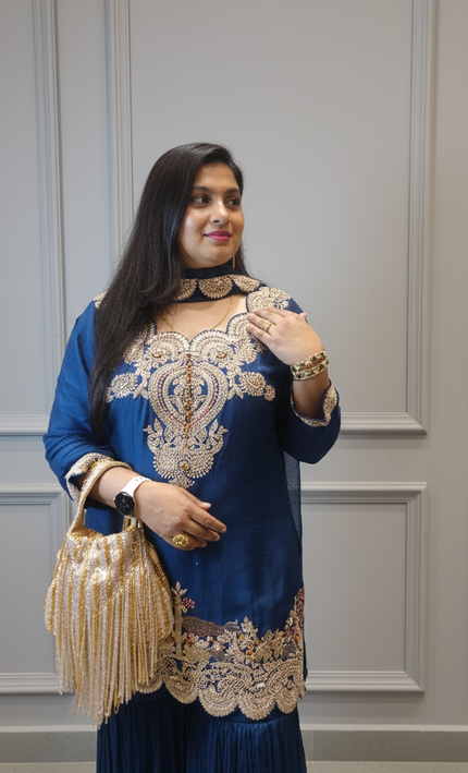 Elegant Navy Blue Embroidered Punjabi Suit with Dupatta – Graceful Ethnic Ensemble