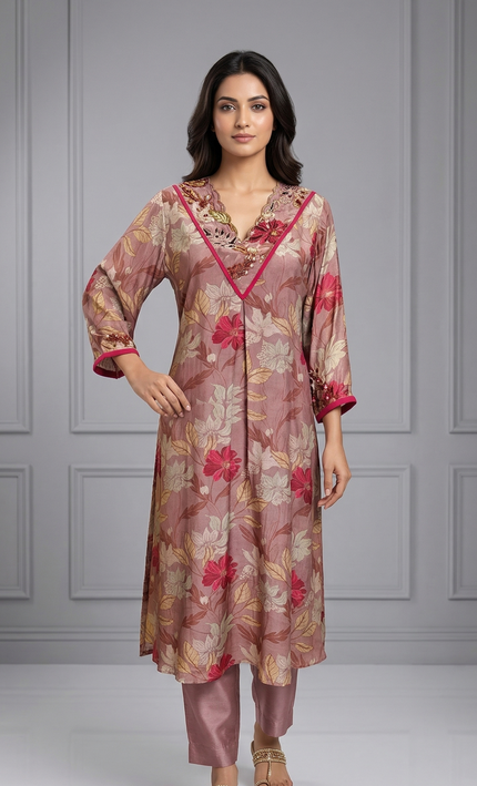 Hand Embroidered Floral Kurta Set for Women