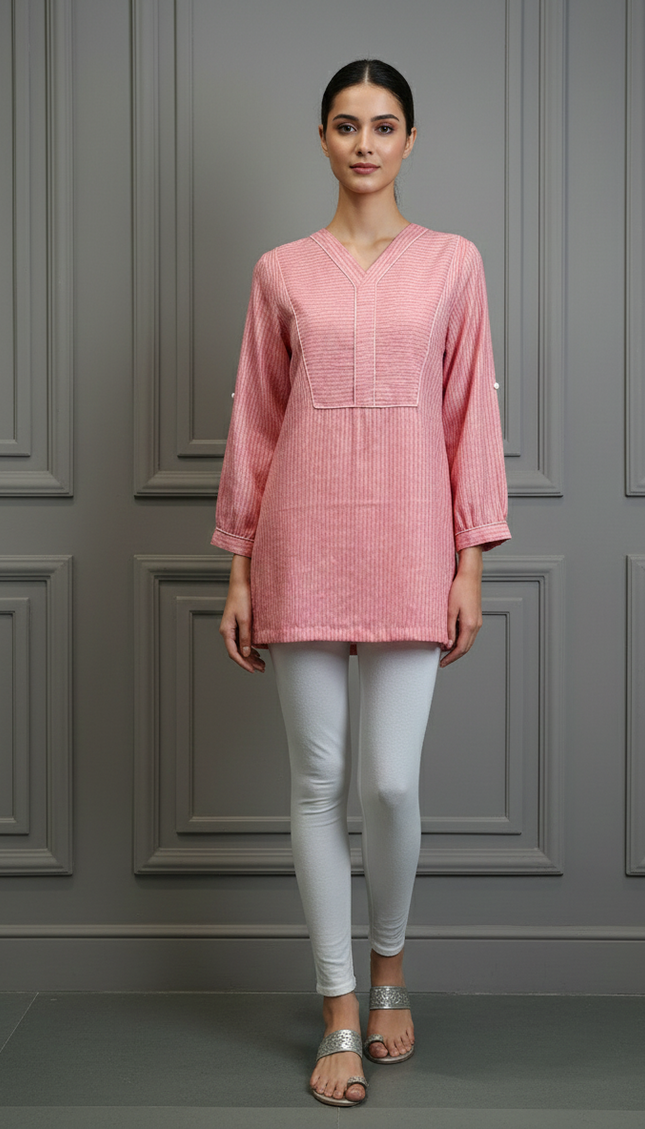 Blush Checkered Cotton Short Top – Pretty, Playful & Ready to Go