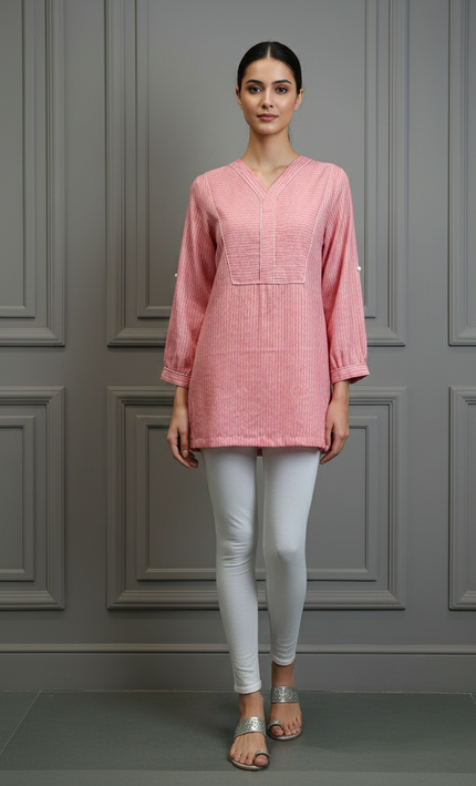 Blush Checkered Cotton Short Top – Pretty, Playful & Ready to Go