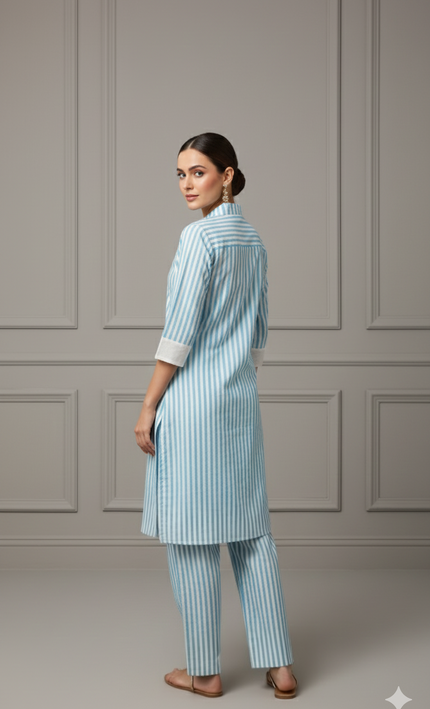 Blue & Cream Co-Ord Set for Women