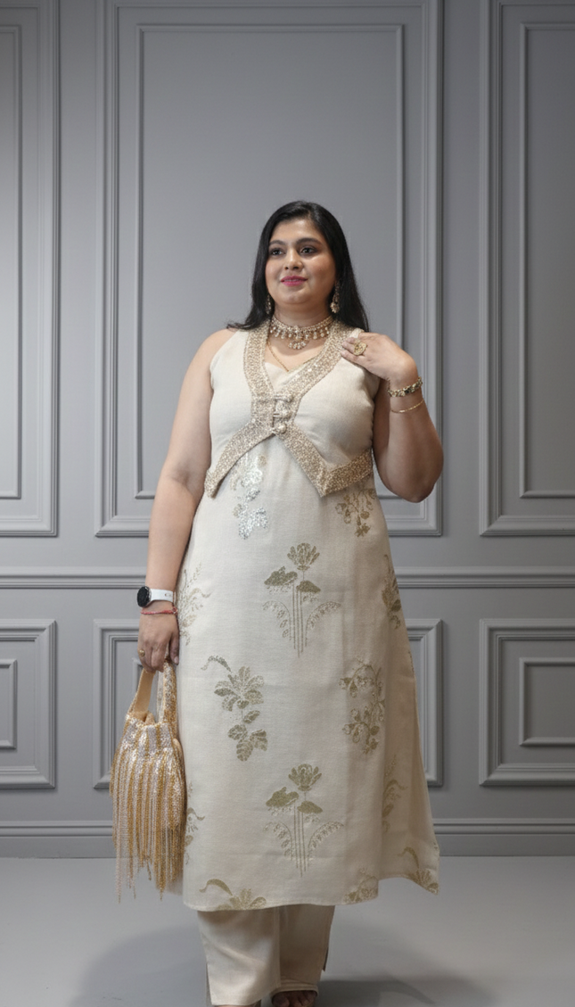 Cream Pearl Co-ord Set Elegant Festive Wear for Women