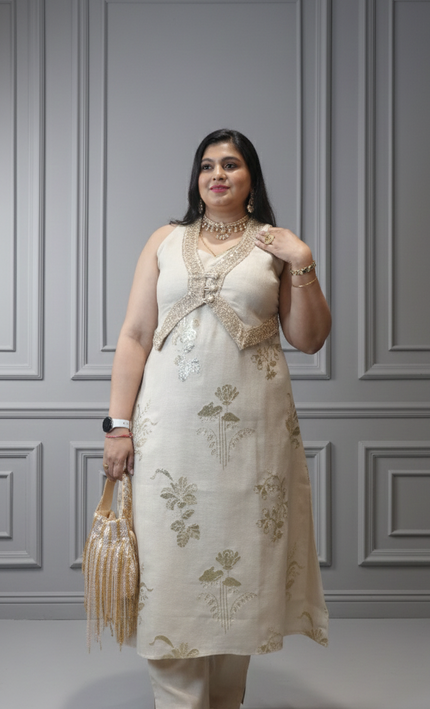 Cream Pearl Co-ord Set Elegant Festive Wear for Women