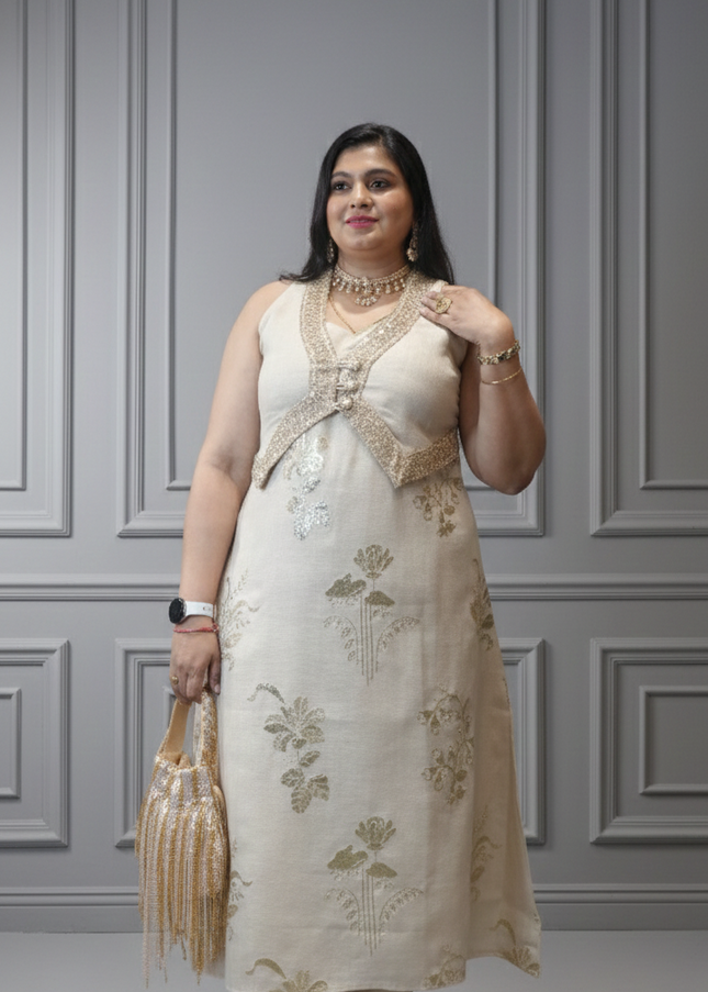 Cream Pearl Co-ord Set Elegant Festive Wear for Women