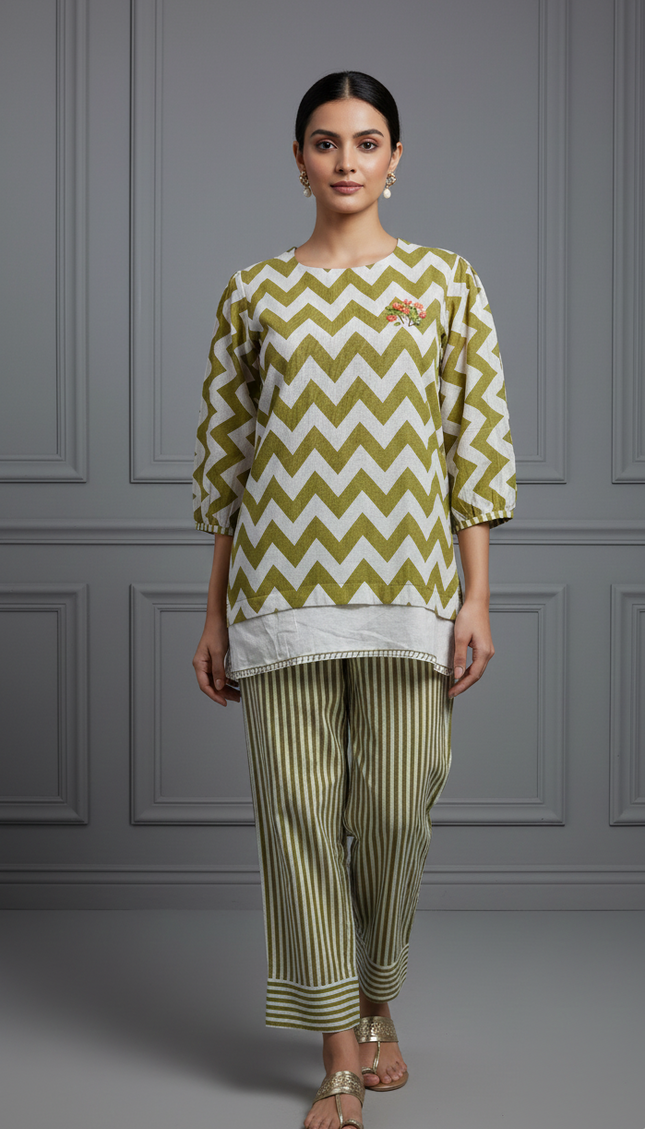 Green & Cream Co-Ord Set for Women