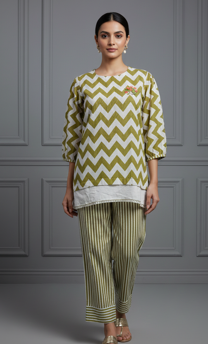 Green & Cream Co-Ord Set for Women