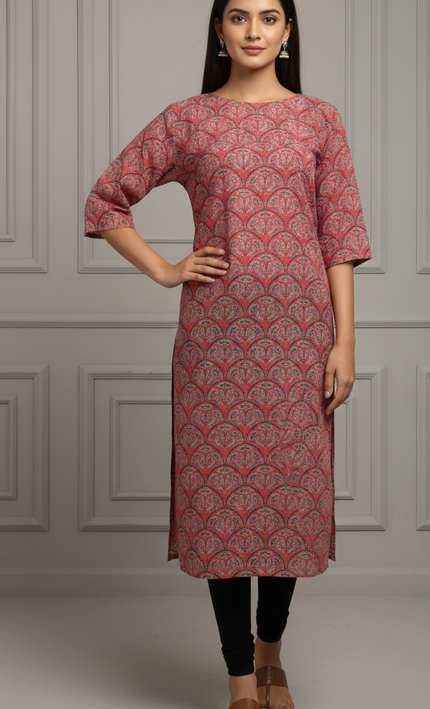 Crimson Bloom Printed Cotton Kurti – Effortless Elegance in Every Thread