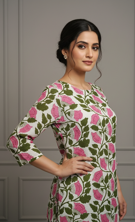 Blush Bloom Cotton Kurti – Soft, Fresh & Effortlessly Feminine