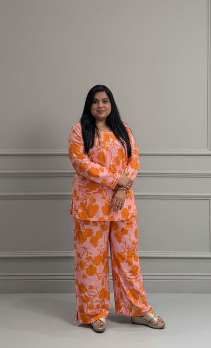 Sunset Bloom Orange Floral Co-ord Set