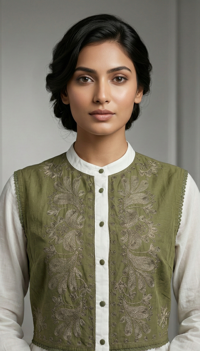 Olive Bloom Embroidered Kurti