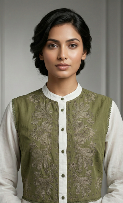 Olive Bloom Embroidered Kurti