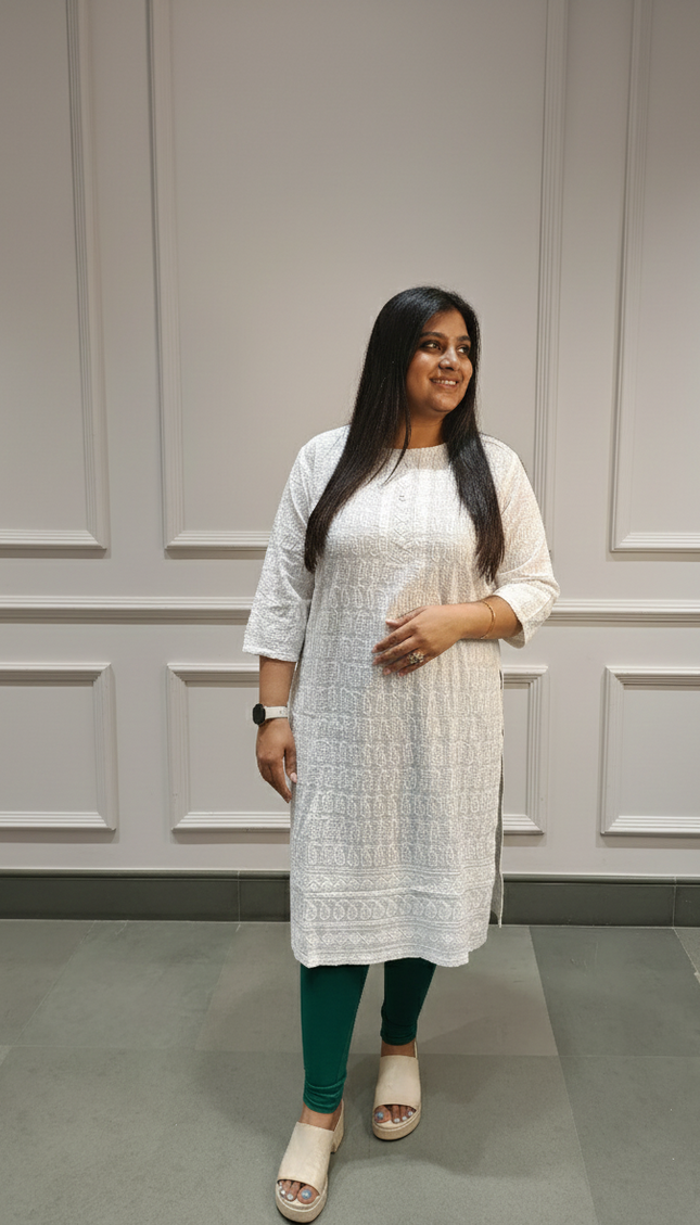 Ivory Base Printed Cotton Kurti with Pastel Florals – Soft & Stylish