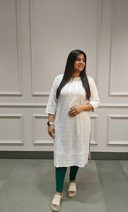 Ivory Base Printed Cotton Kurti with Pastel Florals – Soft & Stylish