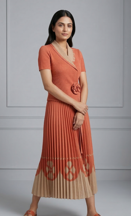 Coral Grace Pleated Dress