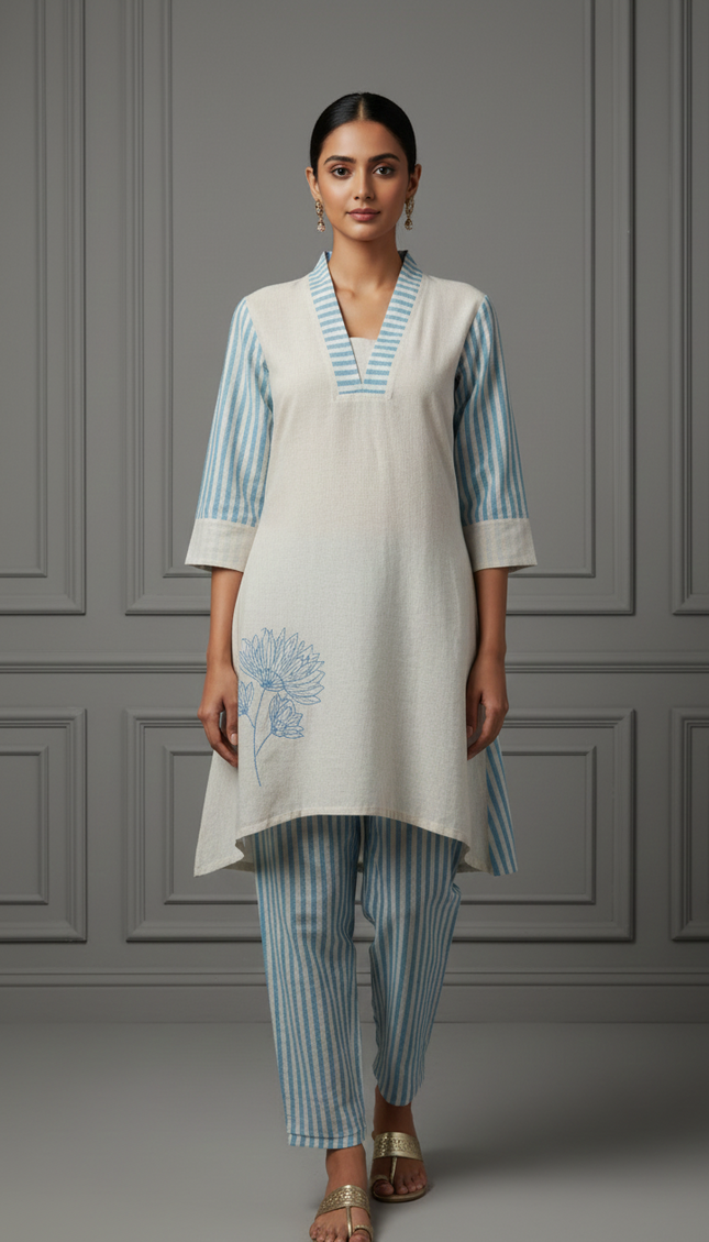 Blue & Cream Co-Ord Set for Women