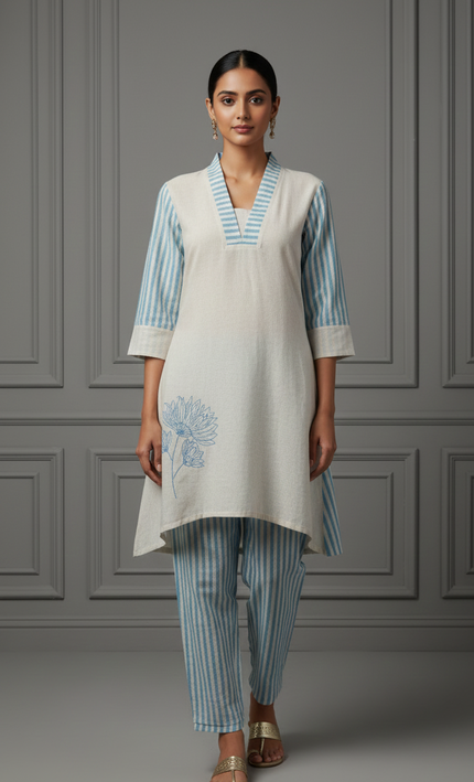 Blue & Cream Co-Ord Set for Women