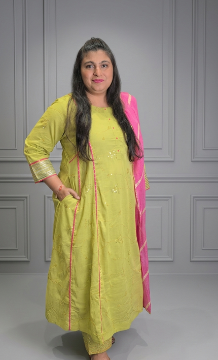The Zesty Neon Eembroidered and Sequence Work 3 Piece Punjabi Suit with Pocket For Women