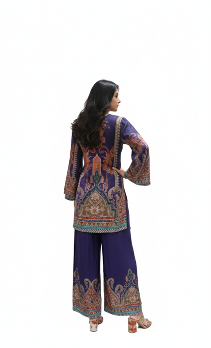 Navy Blue Digital Print Co-Ord Set for Women