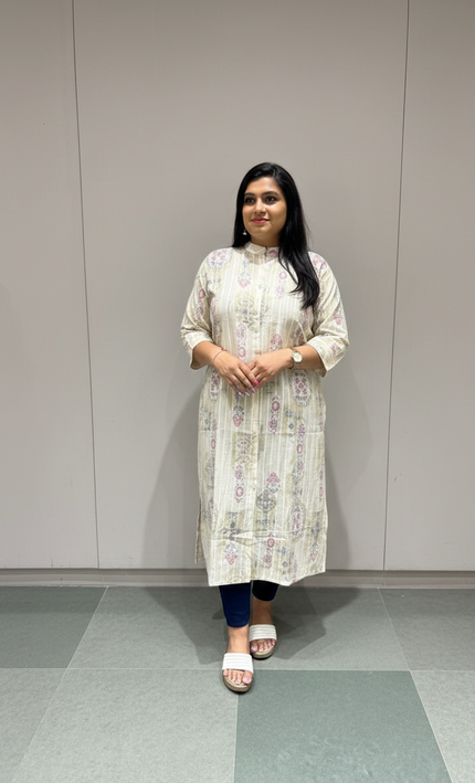 Elegant White Cotton Kurti with Subtle Self-Print – Minimal & Timeless