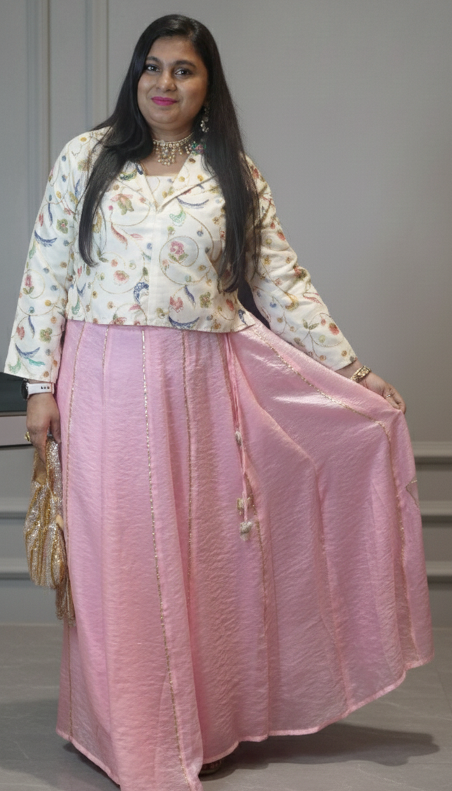 Pink Ghagra with Cream Blouse – Elegant Festive Ethnic Wear for Women