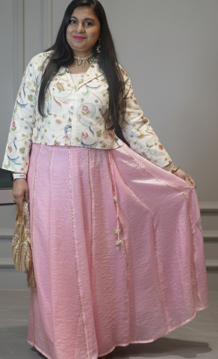 Pink Ghagra with Cream Blouse – Elegant Festive Ethnic Wear for Women