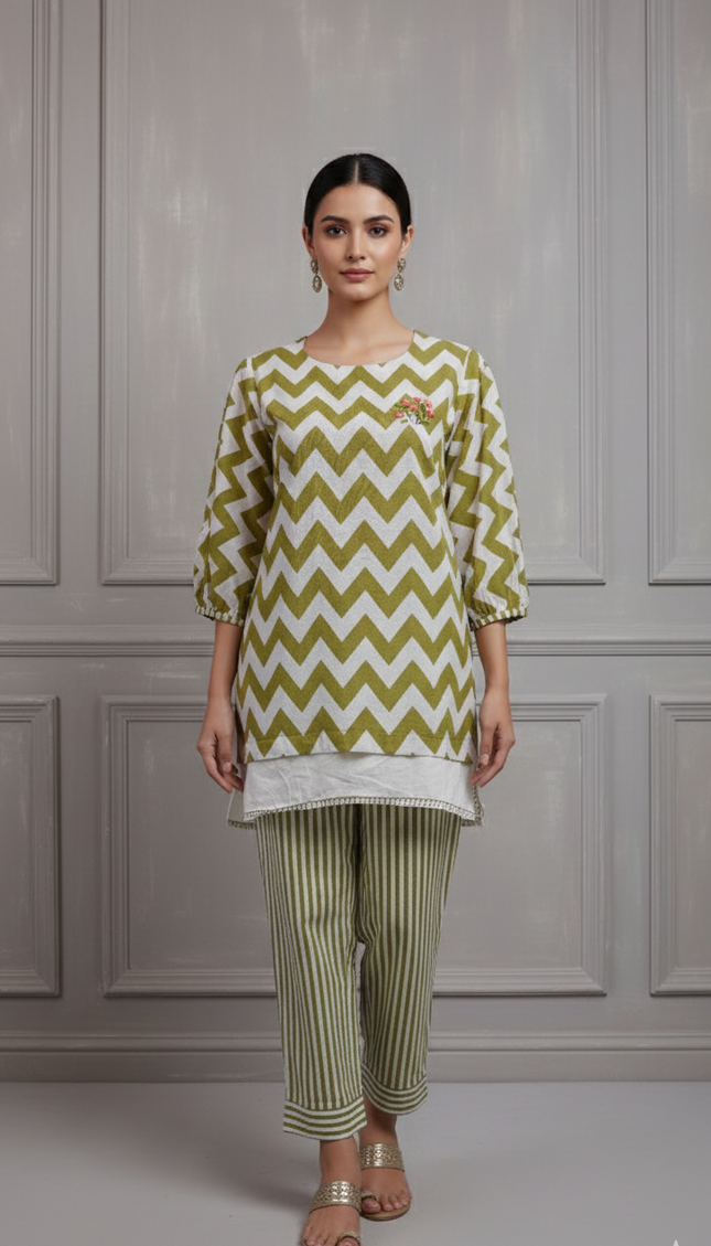 Green & Cream Co-Ord Set for Women