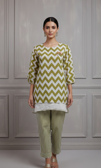 Green & Cream Co-Ord Set for Women