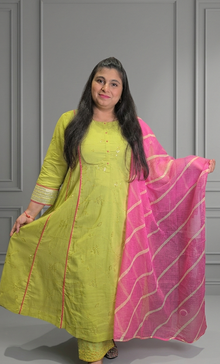 The Zesty Neon Eembroidered and Sequence Work 3 Piece Punjabi Suit with Pocket For Women