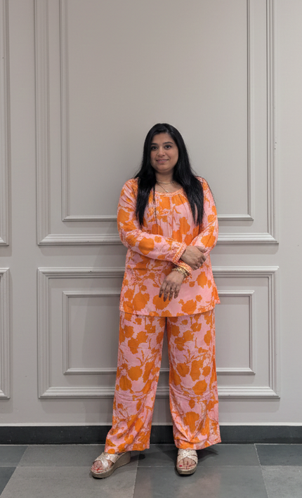 Sunset Bloom Orange Floral Co-ord Set
