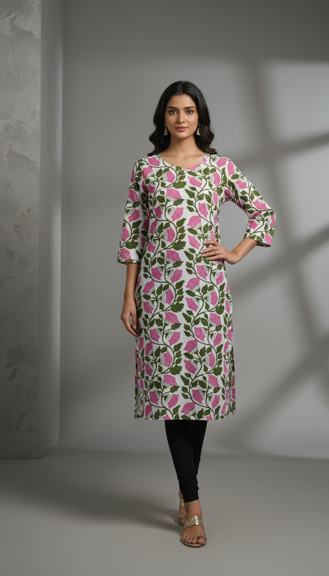 Blush Bloom Cotton Kurti – Soft, Fresh & Effortlessly Feminine