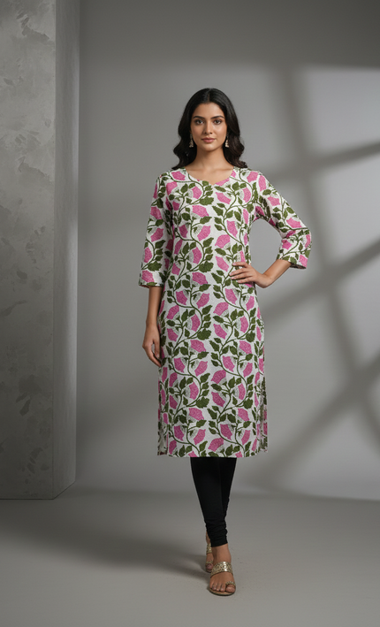 Blush Bloom Cotton Kurti – Soft, Fresh & Effortlessly Feminine